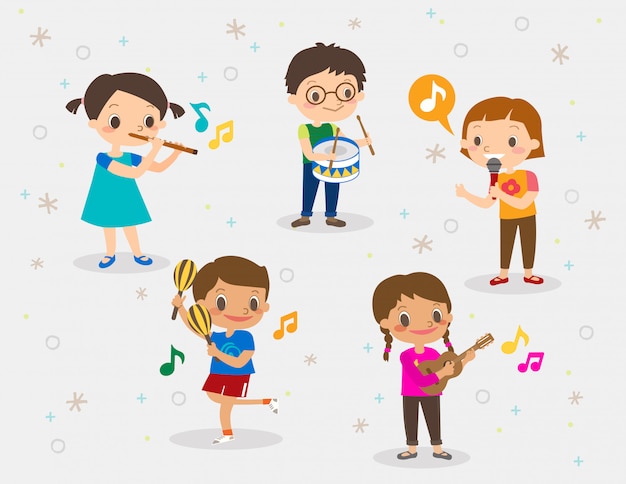 Ilustracja Dzieci Grających Na Różnych Instrumentach Muzycznych ...
