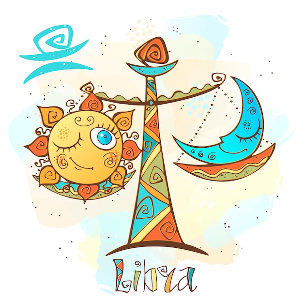 Ilustracja horoskop dla dzieci. zodiak dla dzieci. znak waga. Premium Wektorów
