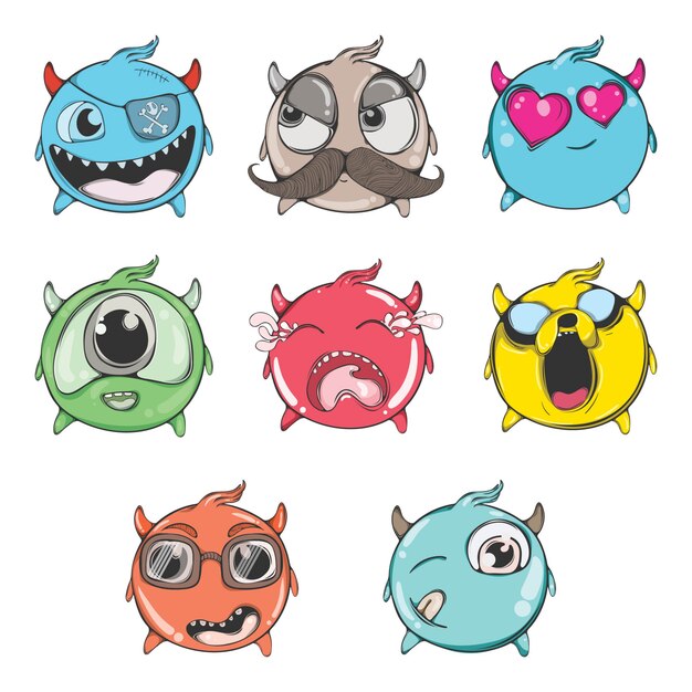 Ilustracja kreskówka zabawny zestaw emoji. Premium Wektorów