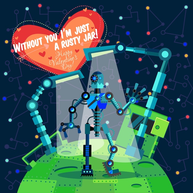 Ilustracji wektorowych o robocie na walentynki Premium Wektorów