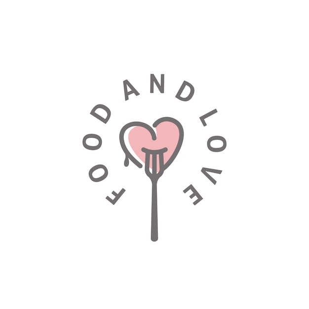 Inspiracja projektu logo fork and heart for food and love Premium Wektorów