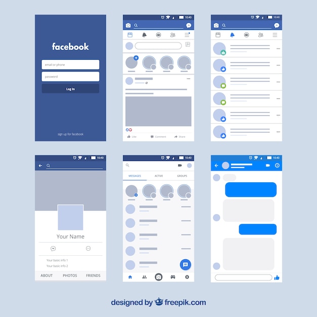 Interfejs aplikacji facebook o minimalistycznym designie Darmowych Wektorów