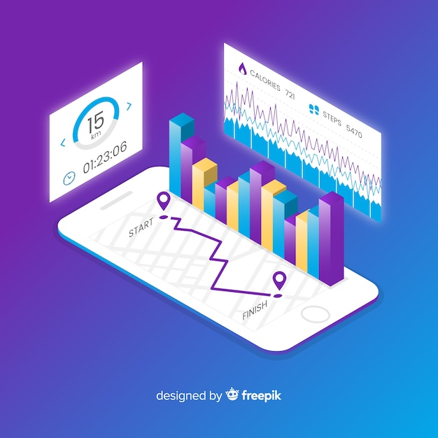 Isometric running infographic app mobilny Darmowych Wektorów