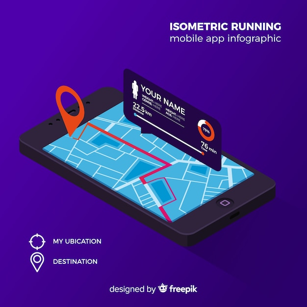 Isometric running infographic app mobilny Darmowych Wektorów