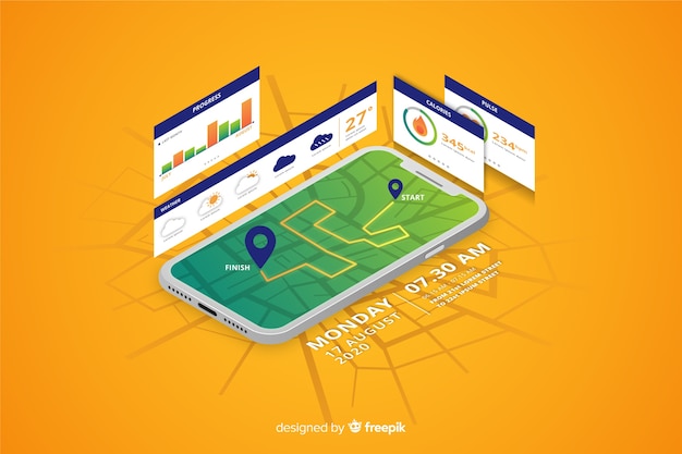 Isometric running infographic app mobilny Darmowych Wektorów