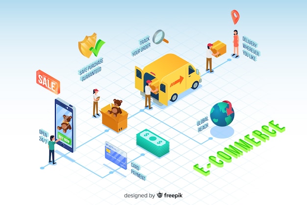 Izometryczny e-commerce elementy tła Darmowych Wektorów