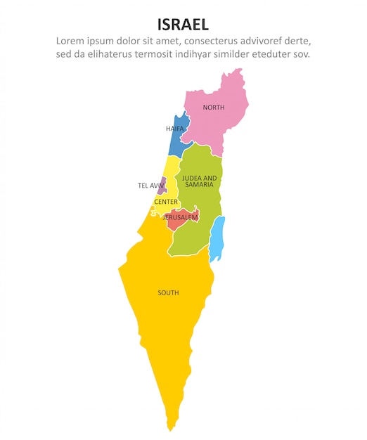 Izrael Wielobarwna Mapa Z Regionami Premium Wektor