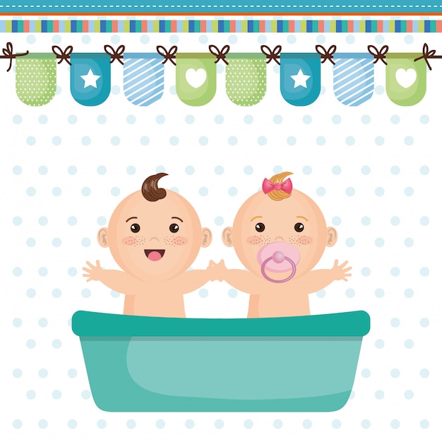 Karta baby shower z małymi dziećmi Darmowych Wektorów