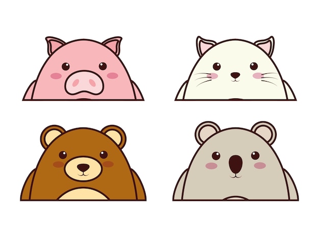 Kawaii Zwierzęta Ikona Na Białym Tle Premium Wektor