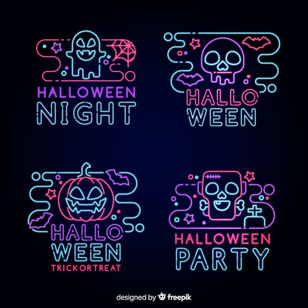 Kolekcja neon element halloween Darmowych Wektorów