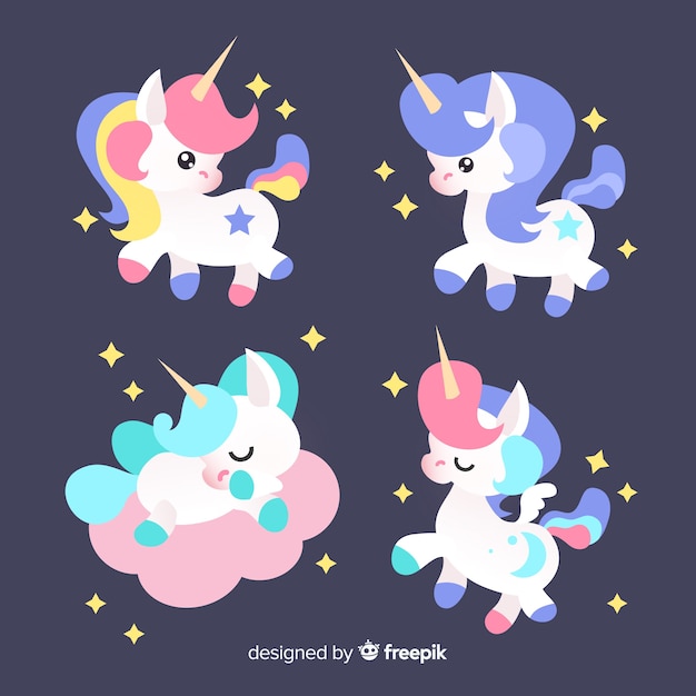 Kolekcja znaków jednorożca kawaii Darmowych Wektorów