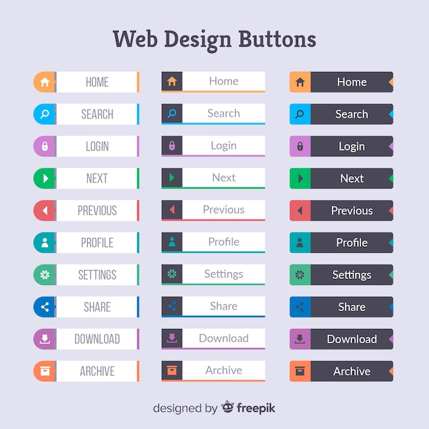 Kolorowa kolekcja przycisk web design z płaska konstrukcja Darmowych Wektorów