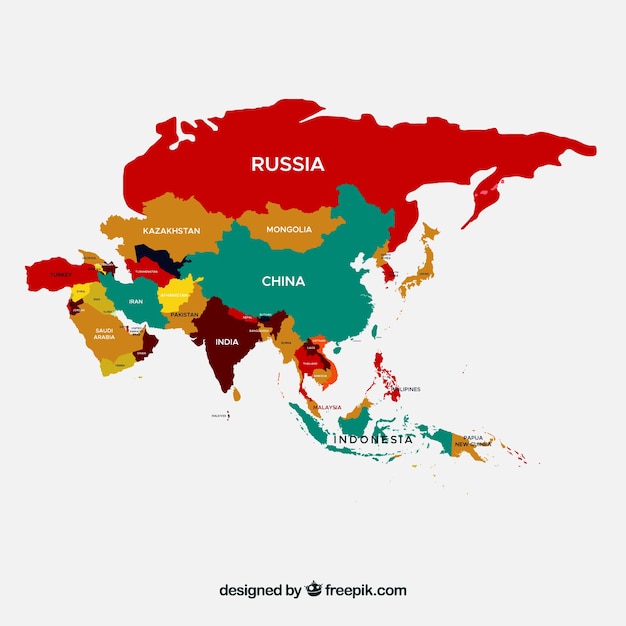 Kolorowa Mapa Azji | Darmowy Wektor