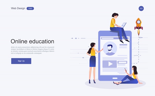 Koncepcja szablonu strony internetowej dla edukacji, szkoleń i kursów online. Premium Wektorów