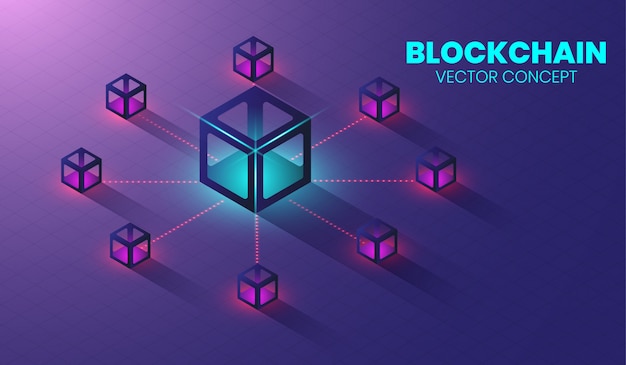 Koncepcja technologii izometrycznego blockchain. Premium Wektorów