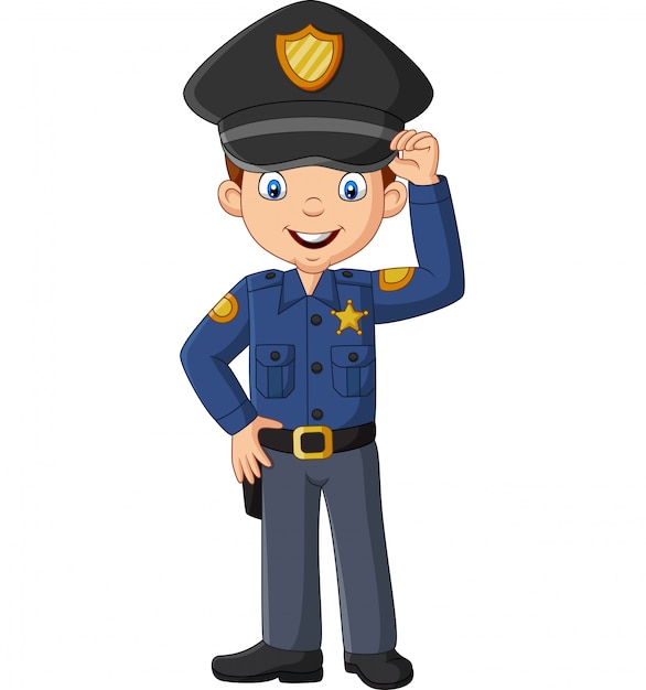 Kreskówka Uśmiechający Się Policjanta Policjanta Stojący | Premium Wektor