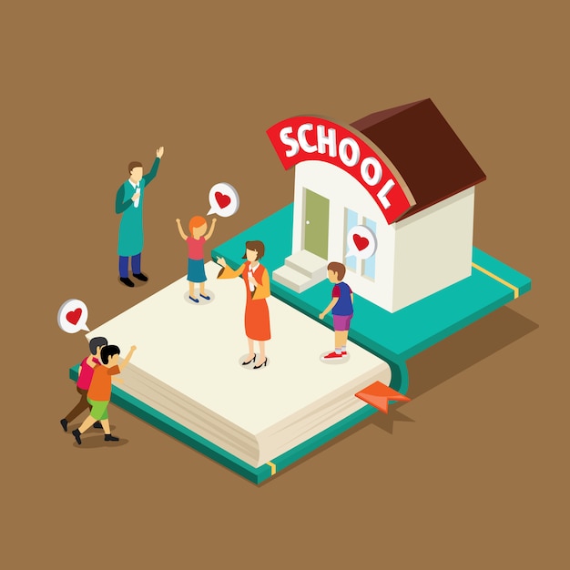 Książka edukacyjna z izometrycznym Premium Wektorów