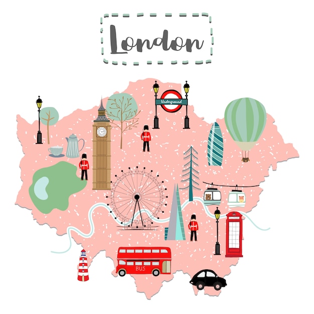Ładna mapa londynu w wielkiej brytanii Premium Wektorów