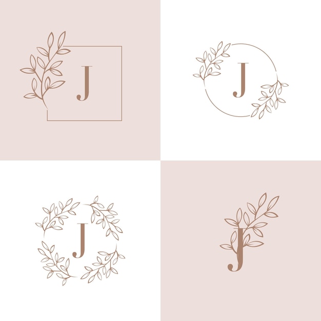 Litera j logo z elementem liści orchidei Premium Wektorów