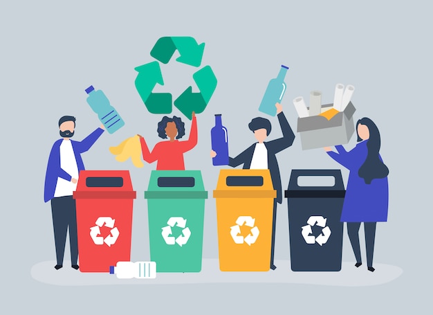 Ludzie sortujący śmieci do recyklingu Darmowych Wektorów
