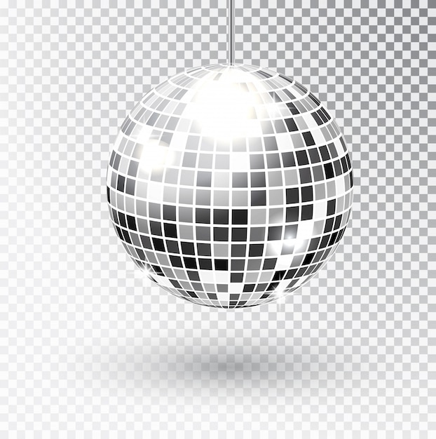 Lustrzana błyskotliwość dyskoteki piłki wektoru ilustracja. element świetlny imprezowy night club. jasna lustrzana srebrna kula dla klubu disco. wektor Premium Wektorów