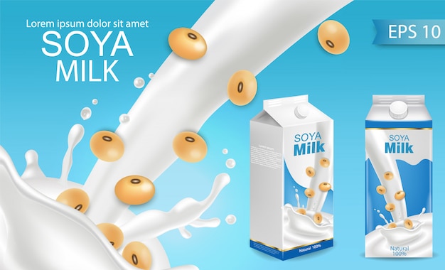 Makieta Mleka Sojowego Z Pluskiem Premium Wektorów