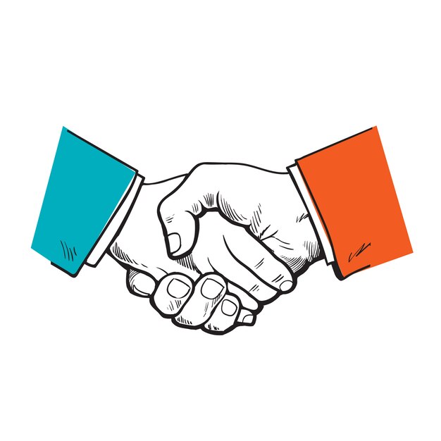 Malowany Uścisk Dłoni. Wektor Partnerstwa. Symbol Przyjaźni, Partnerstwa I Współpracy. Szkic Uścisk Dłoni. Silny Uścisk Dłoni. Biznes I Uścisk Dłoni. Współpraca Ludzi, Firm. Premium Wektorów