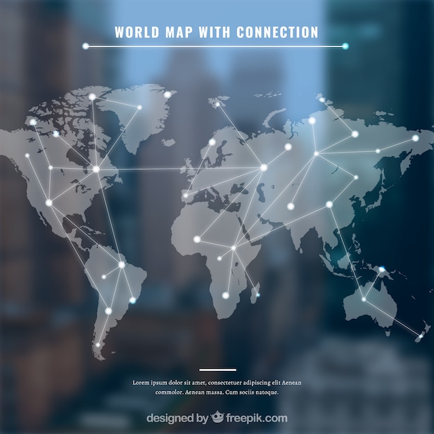 Mapa świata z conection i niebieskim tle Darmowych Wektorów
