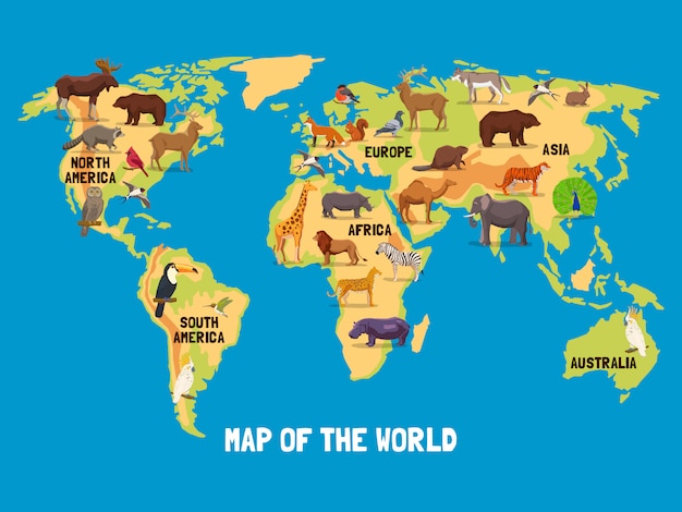 Mapa świata Zwierząt | Darmowy Wektor