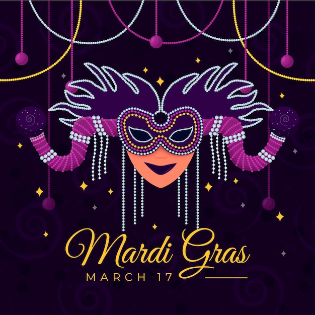 Maska Mardi Gras W Płaskiej Konstrukcji Darmowych Wektorów