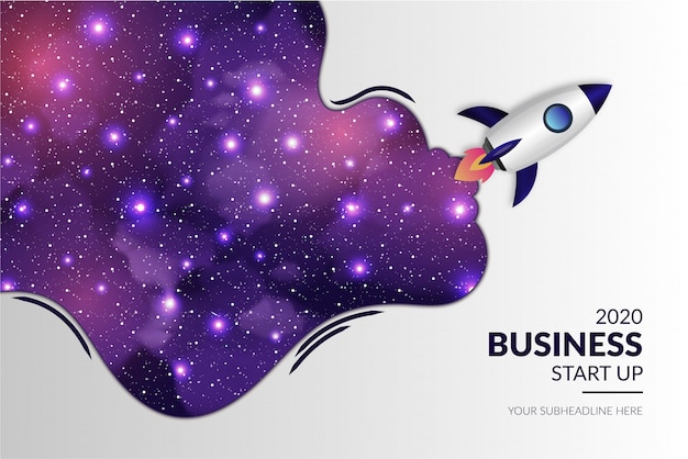 Modern business start up z realistycznym tłem rocket and galaxy Darmowych Wektorów