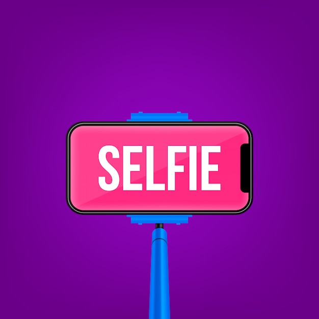 Monopod selfie stick, pusty ekran telefonu komórkowego. Premium Wektorów