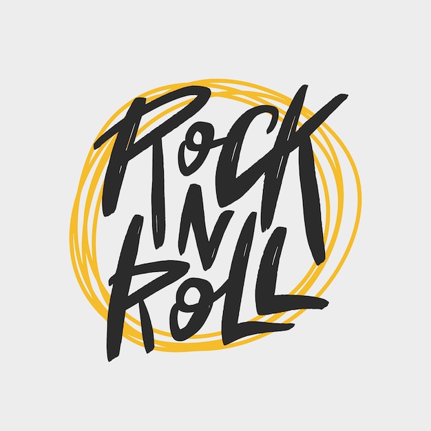 Napis pędzla rock n roll, nadruk typografii handwrittern na kartę, baner, t-shirt, plakat. Premium Wektorów
