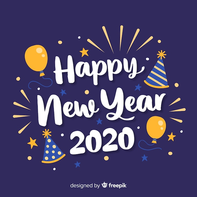 Napis szczęśliwego nowego roku 2020 z balonami Darmowych Wektorów