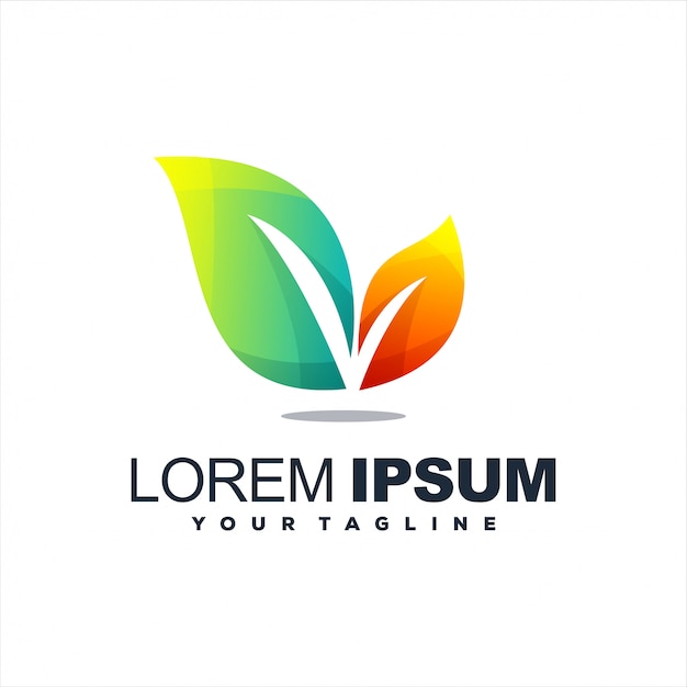 Niesamowite logo z gradientem liści Premium Wektorów