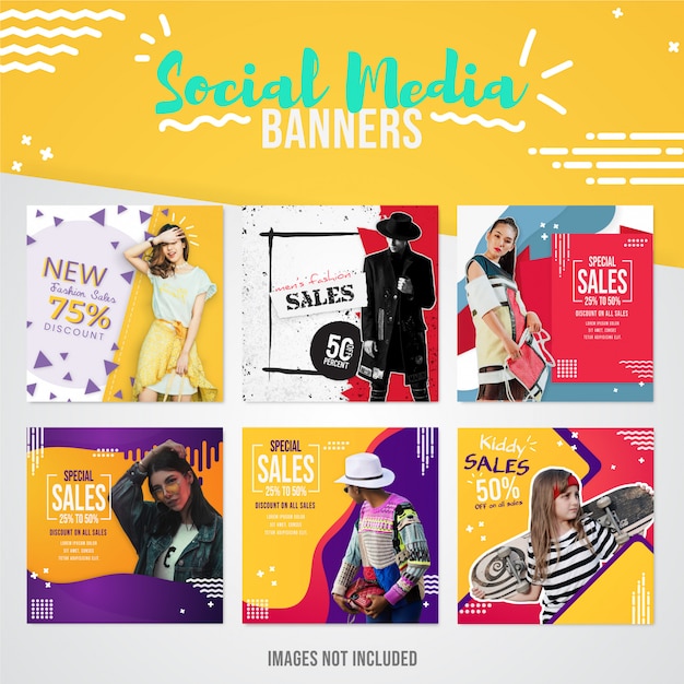 Nowoczesna sprzedaż modowa kolekcja banerów społecznościowych do wykorzystania na postach na instagramie w celu specjalnej sprzedaży i ofert Premium Wektorów