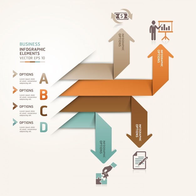 Nowoczesne opcje strzałek w stylu origami dla biznesu można wykorzystać do układu przepływu pracy, schematu, opcji liczbowych, projektowania stron internetowych, infografiki. Premium Wektorów