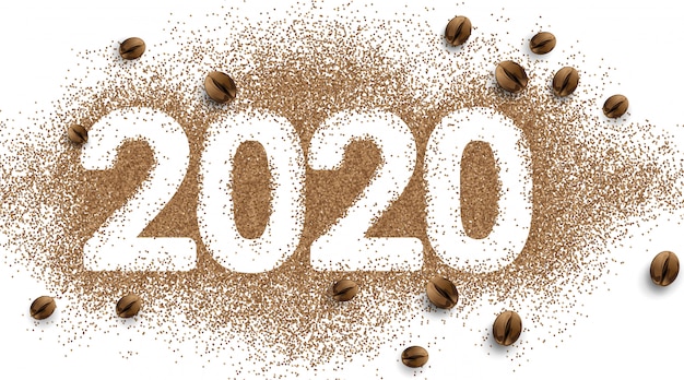Numer Tekstowy Kawy 2020. Ziarna Kawy W Proszku. Prosty Premium Wektorów