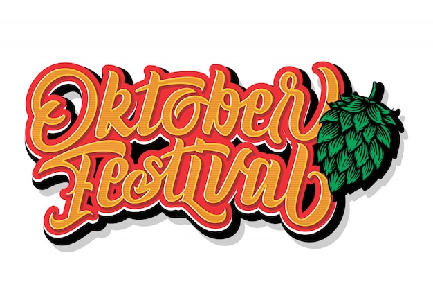 Odręczny napis oktoberfest. projekt typografii oktoberfest dla karty z pozdrowieniami i plakatu. banner festiwalu piwa. obchody szablonu projektu. ilustracja. Premium Wektorów