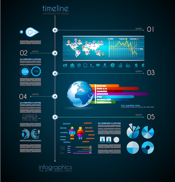 Oś czasu do wyświetlania danych z elementami infographic Premium Wektorów