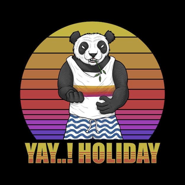 Panda wakacyjnego zmierzchu retro ilustracja Premium Wektorów