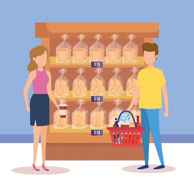 Para w półkach supermarketów z workami chleba Darmowych Wektorów