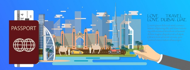 Podróż infografika plansza dubaj paszport z zabytków dubaju Premium Wektorów