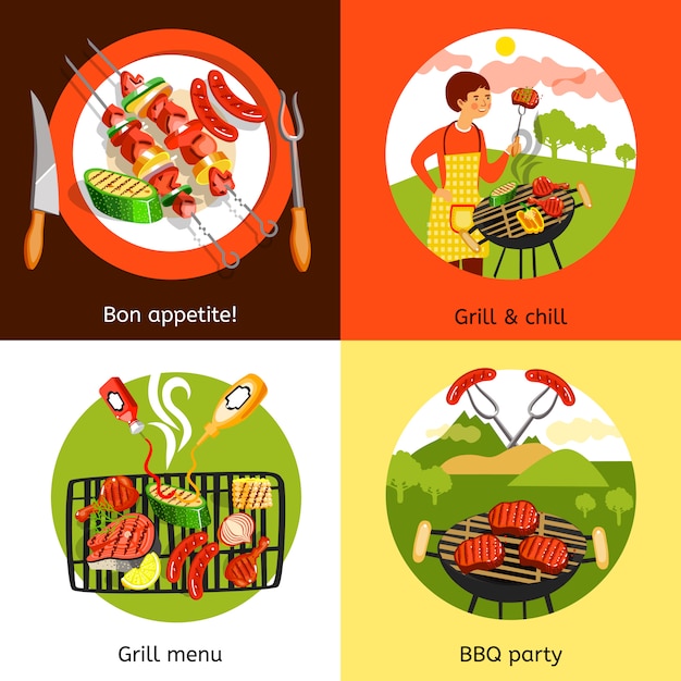 Projekt i charakter elementów party grill Darmowych Wektorów