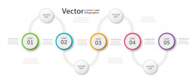 Projekt Infografiki Osi Czasu Z 5 Krokami Premium Wektor