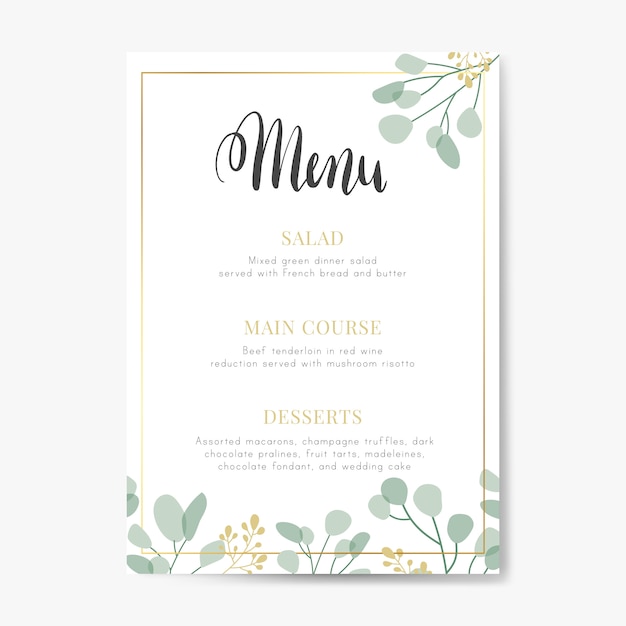 Projekt menu weselnego Darmowych Wektorów