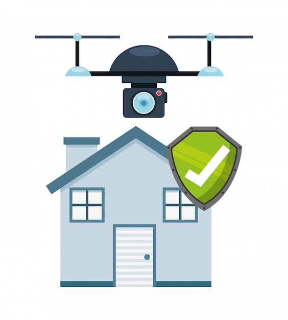 Projekt technologii dronów jako koncepcja czujności ubezpieczenia domu Darmowych Wektorów