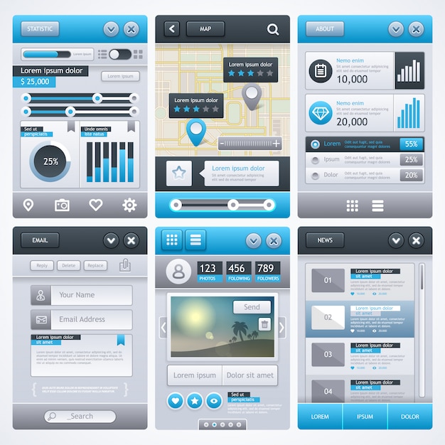 Projektowanie aplikacji mobilnej, ui, ux, gui. Premium Wektorów