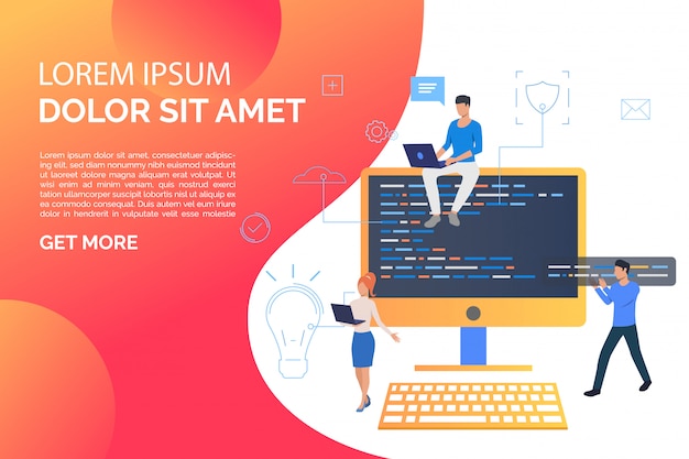 Przesuń stronę z komputerem i ludźmi biznesu pracującymi na komputerze Darmowych Wektorów