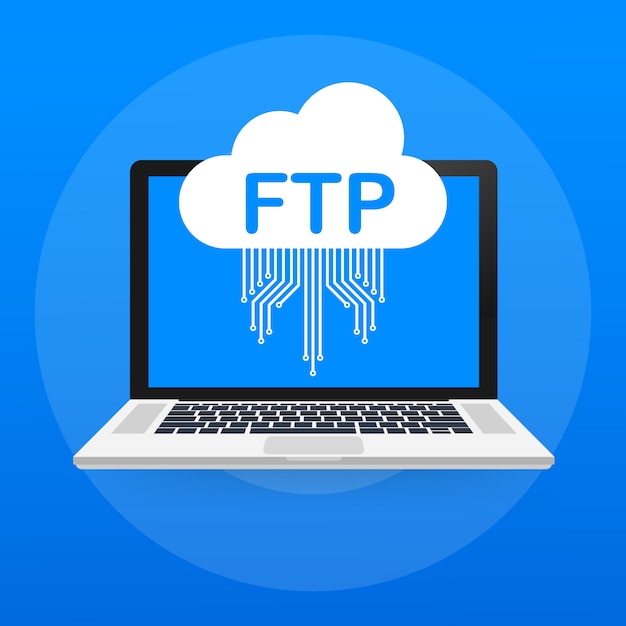 Przesyłanie Plików Ftp Na Laptopie. Technologia Ftp. Prześlij Dane Na  Serwer. . | Premium Wektor
